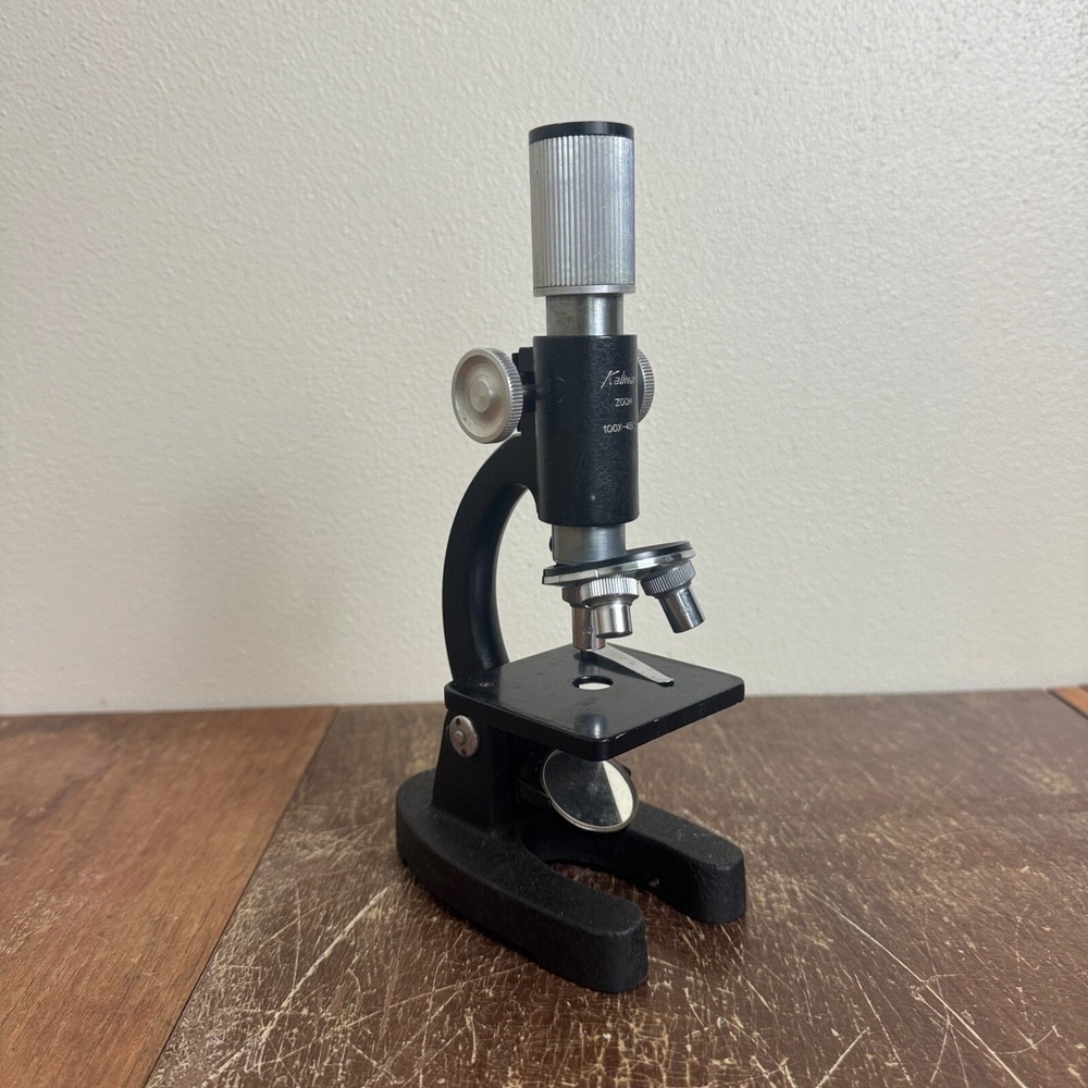 Kalimar zoom 100x - 450x microscope VINTAGE Glass Slides Wood Box